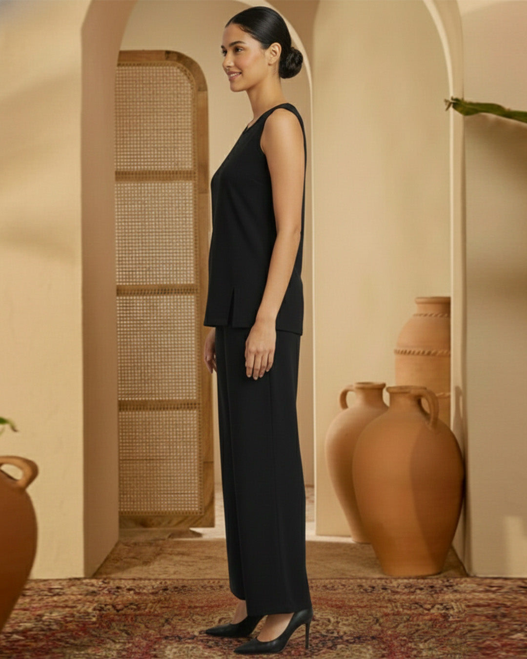 Black Rayon Sleeveless Top Co-ord Set