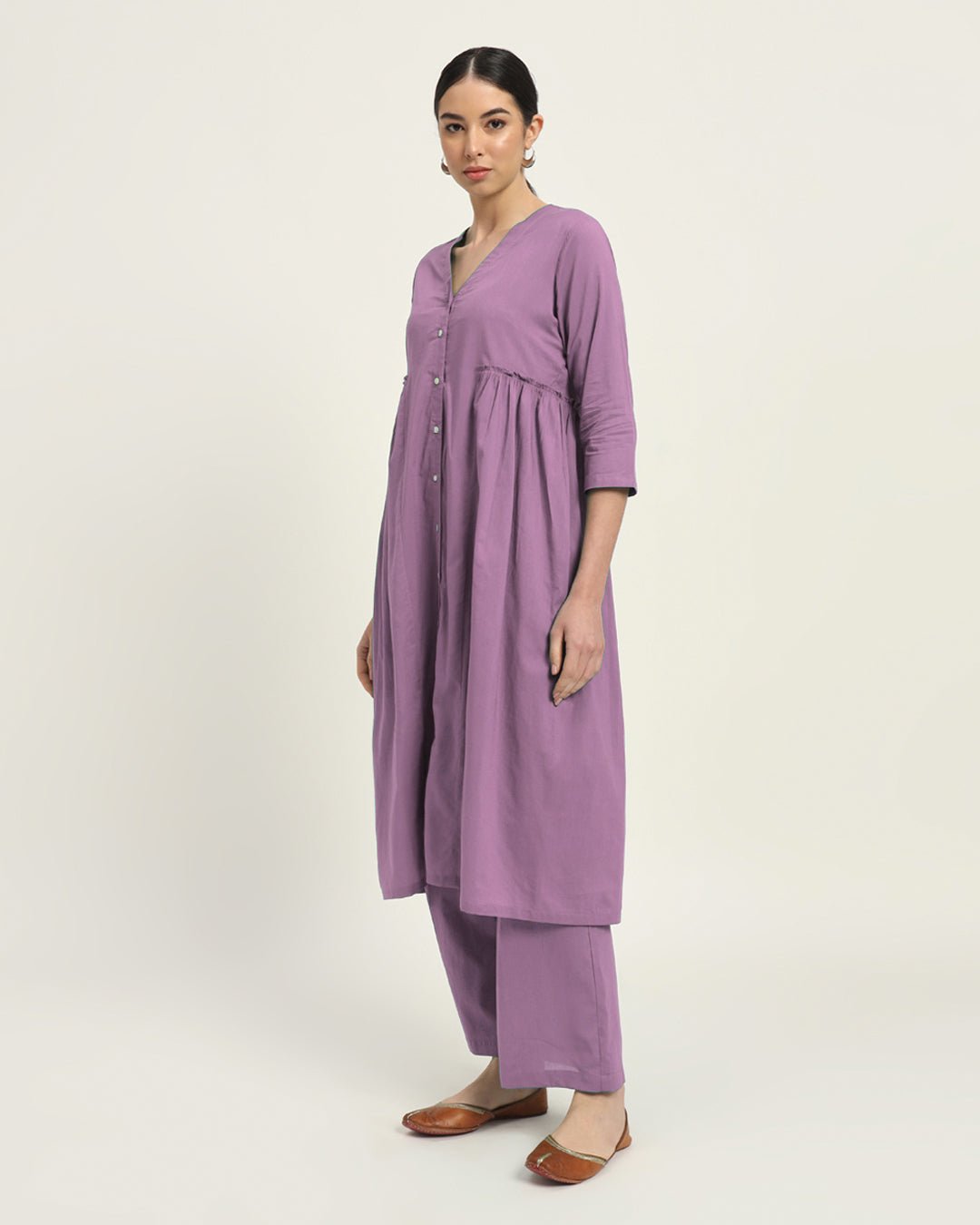 Iris Pink Whimsy Affair Buttoned Solid Kurta (Without Bottoms)