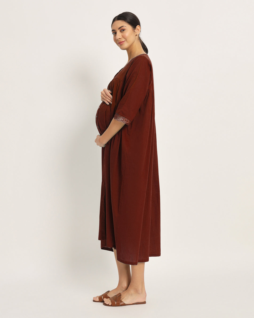 Russet Red Stylish Preggo Maternity & Nursing Dress