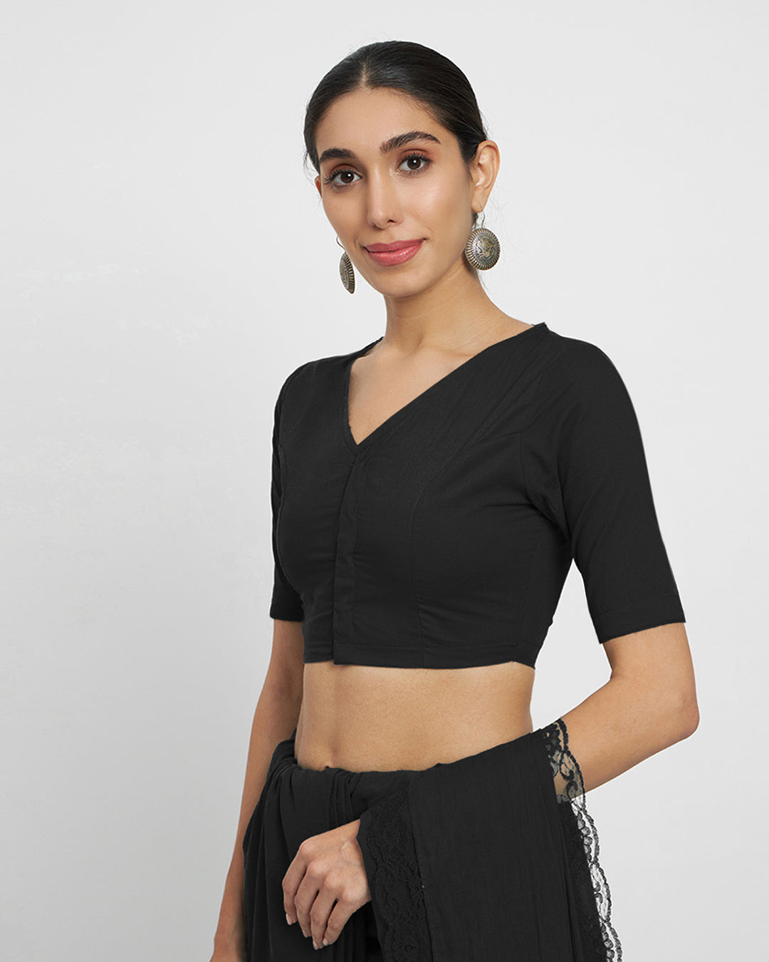 Black Rayon Opulent Open Blouse