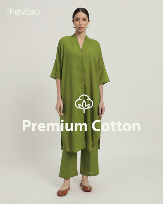 Sage Green Serene Sojourn V Neck Solid Co-ord Set