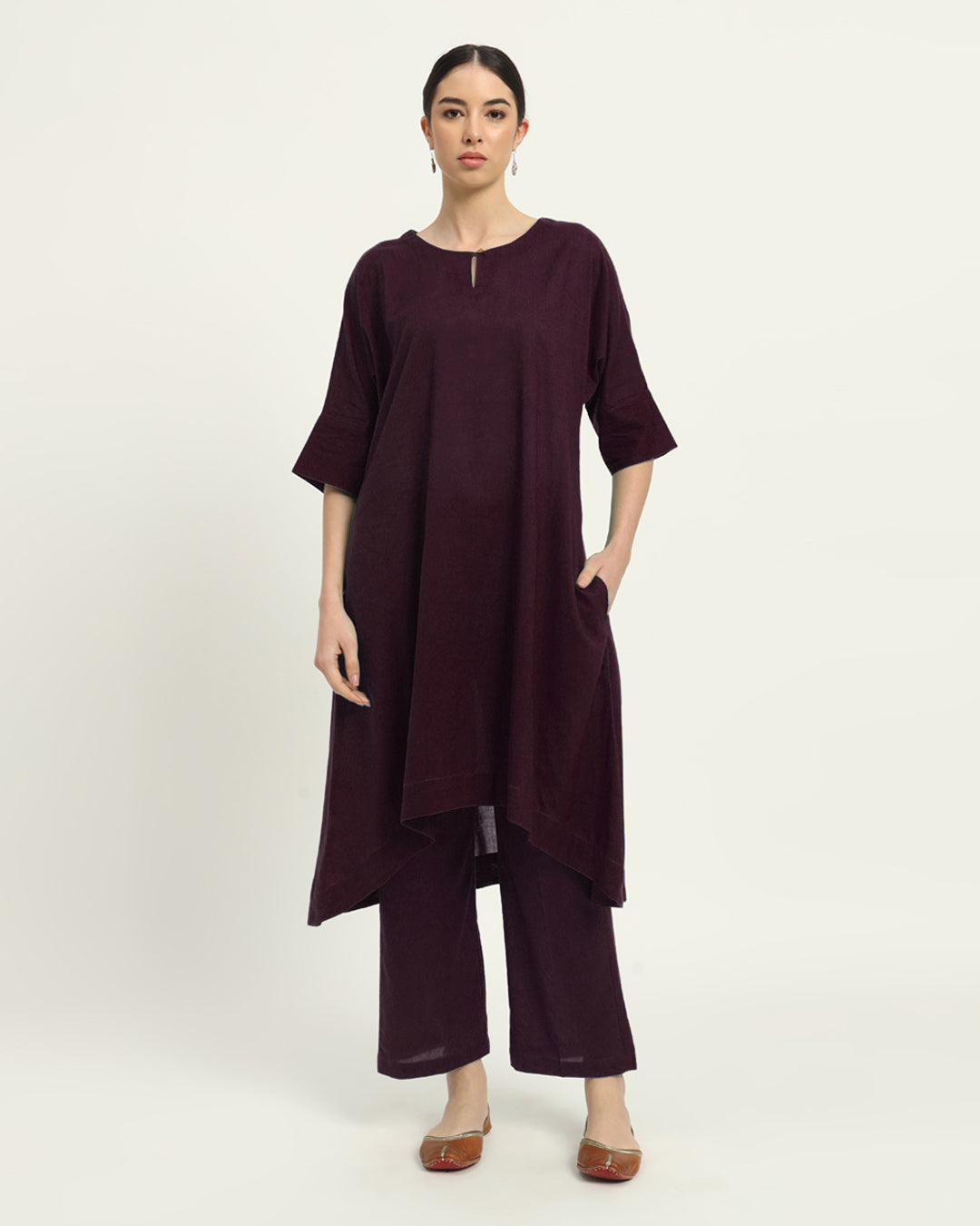 Plum Passion Flare & Flow Boat Neck Solid Kurta (Without Bottoms)