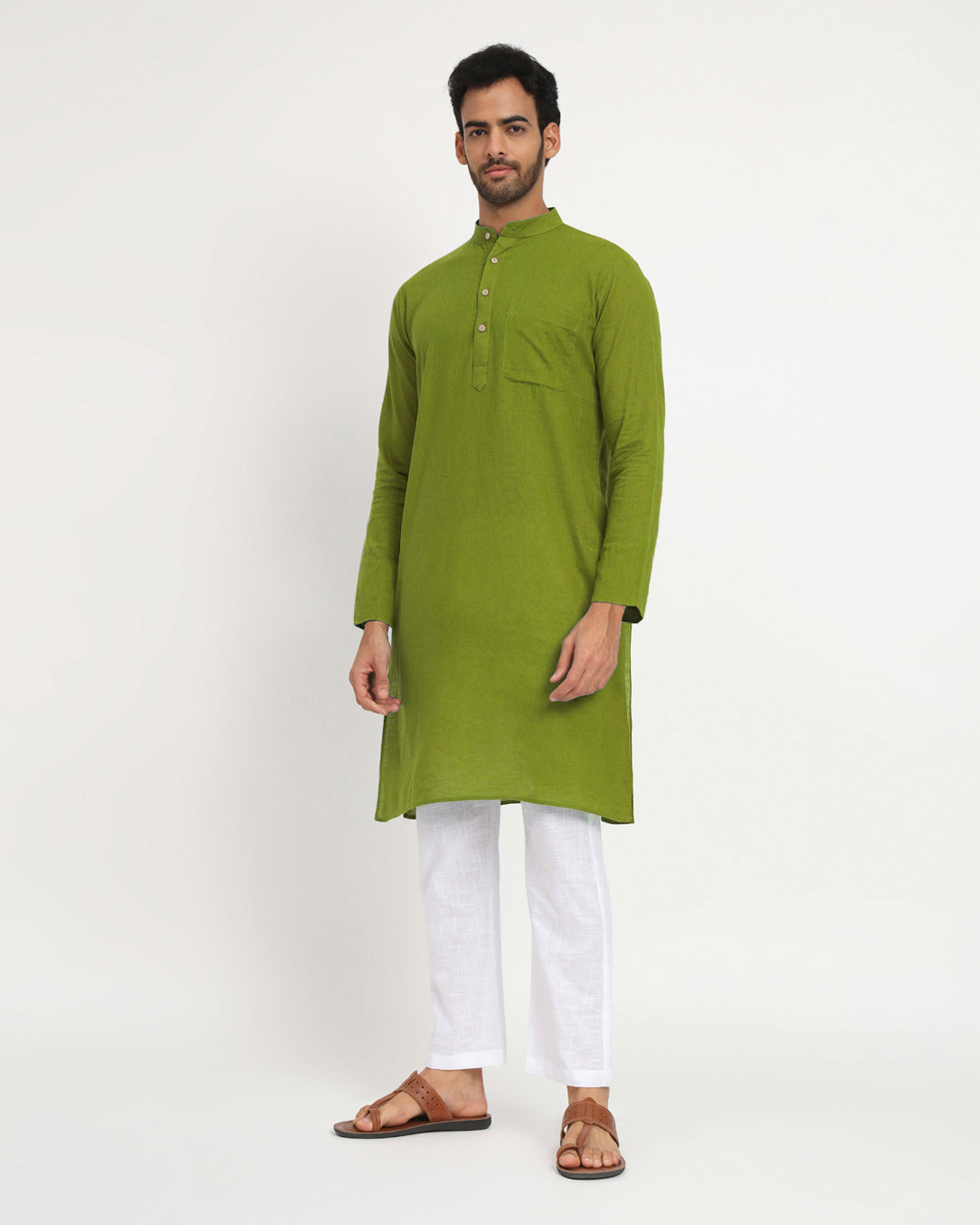 Combo: Sage Green Monochromatic Mandarin Collar Men's Kurta & Pyjama