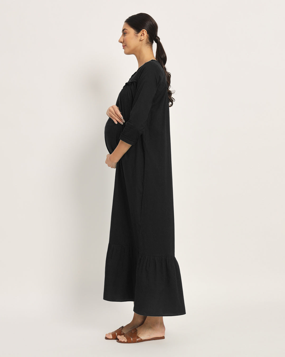 Combo: Black & Sage Green Bella Mama Maternity & Nursing Dress-Set of 2