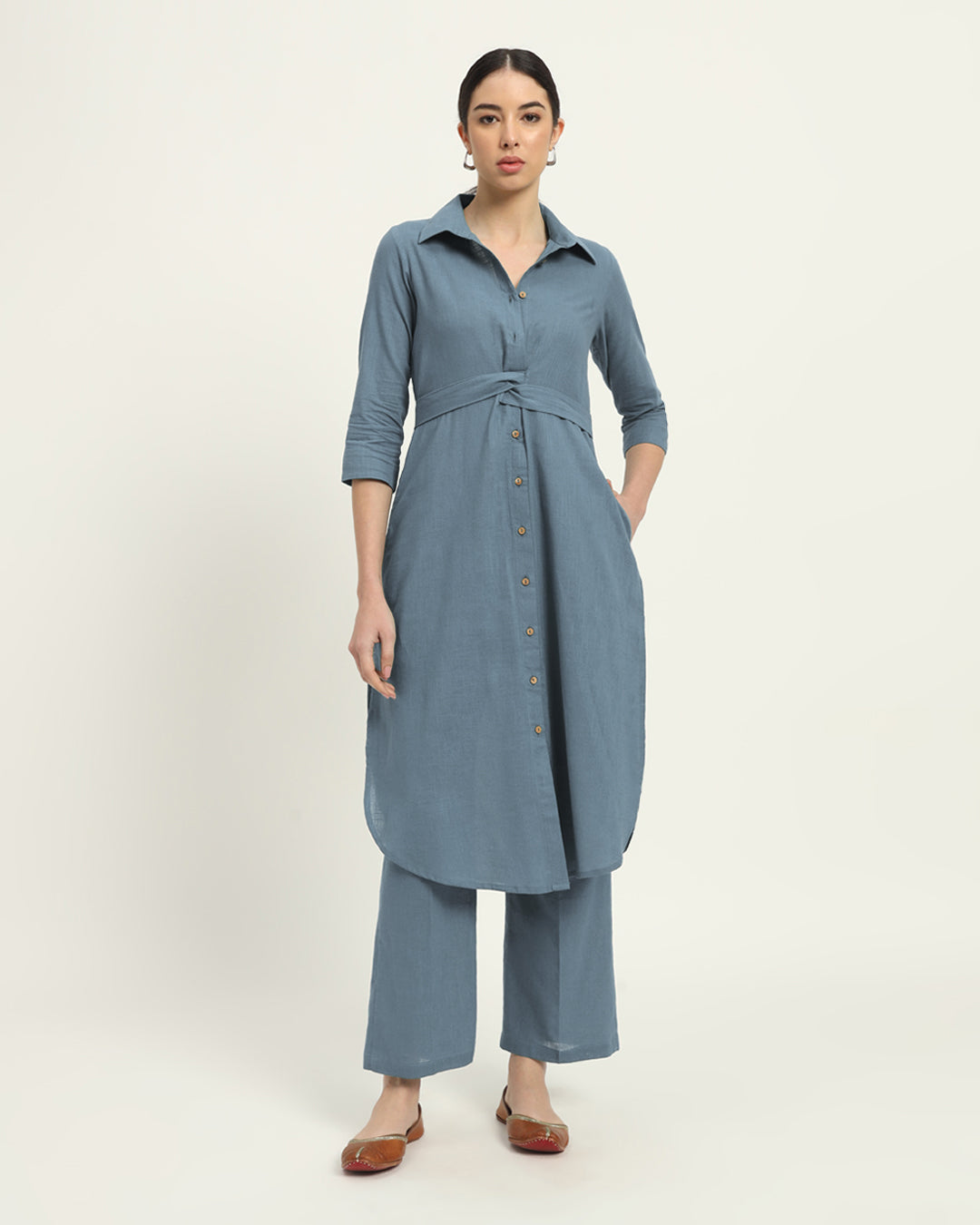 Blue Dawn Bellisimo Belted Solid Kurta (Without Bottoms)