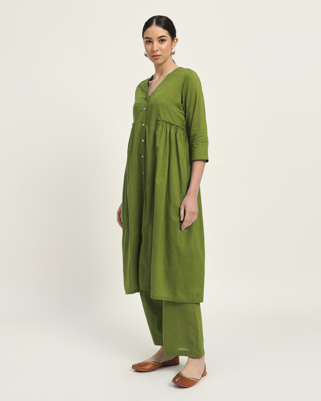 Sage Green Whimsy Affair Buttoned Solid Kurta (Without Bottoms)