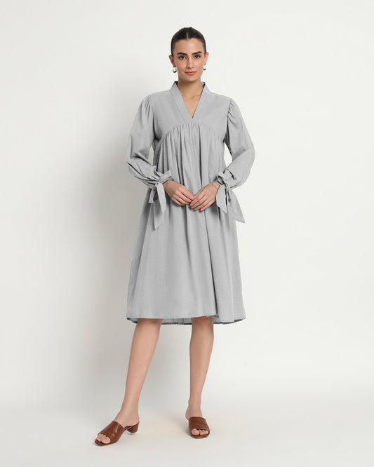 Iced Grey Bowtiful Gathering V Neck Dress