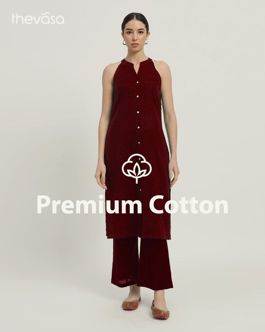 Russet Red Mermaid Button Down Solid Co-ord Set