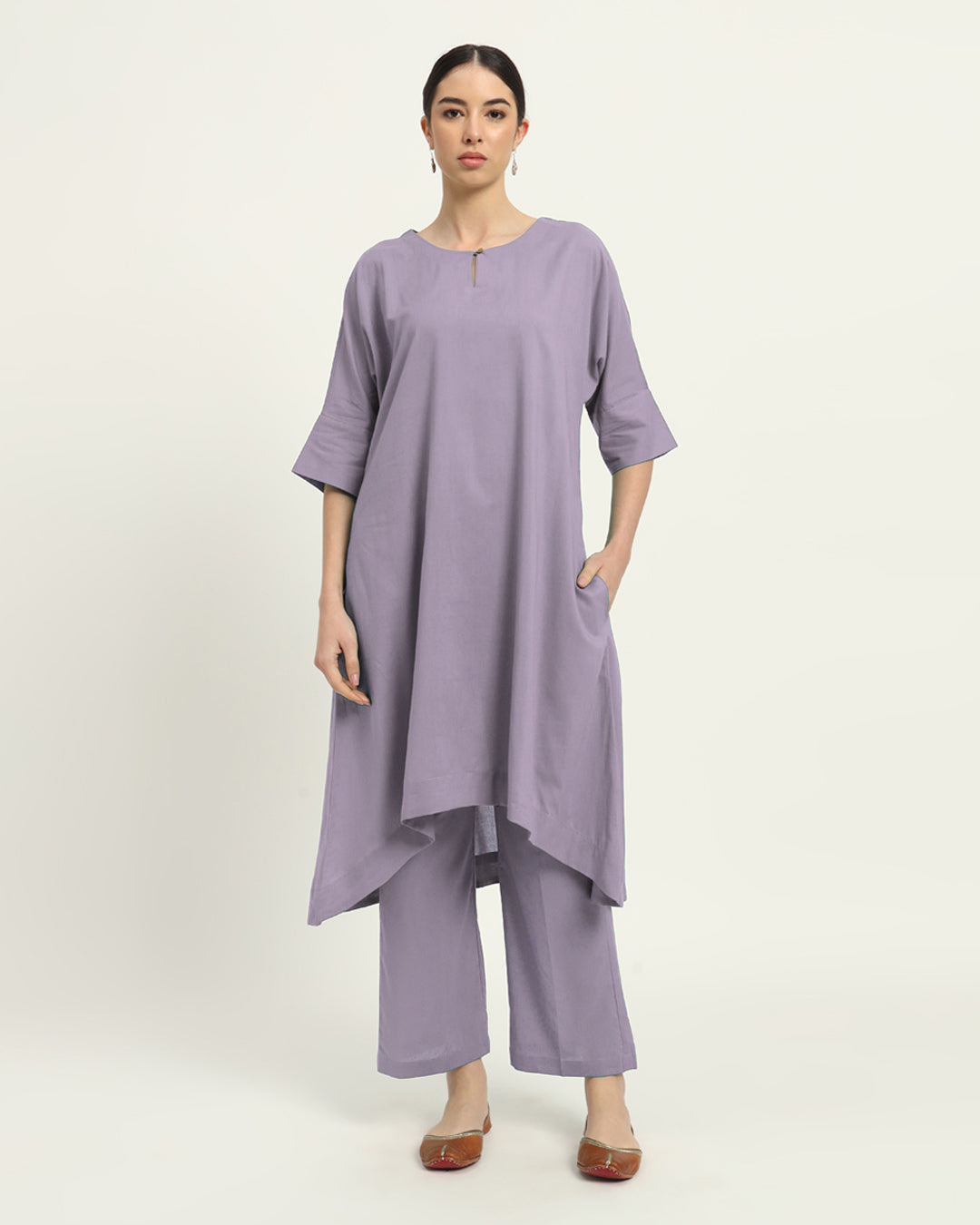 Lilac Flare & Flow Boat Neck Solid Kurta (Without Bottoms)