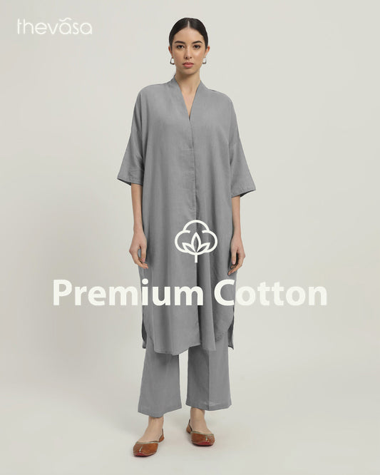 Iced Grey Serene Sojourn V Neck Solid Co-ord Set