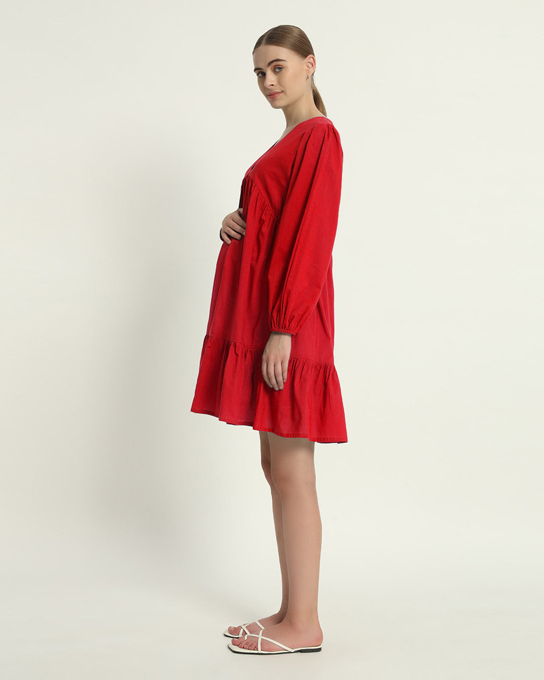 Classic Red On Baby Time Maternity & Nursing Dress