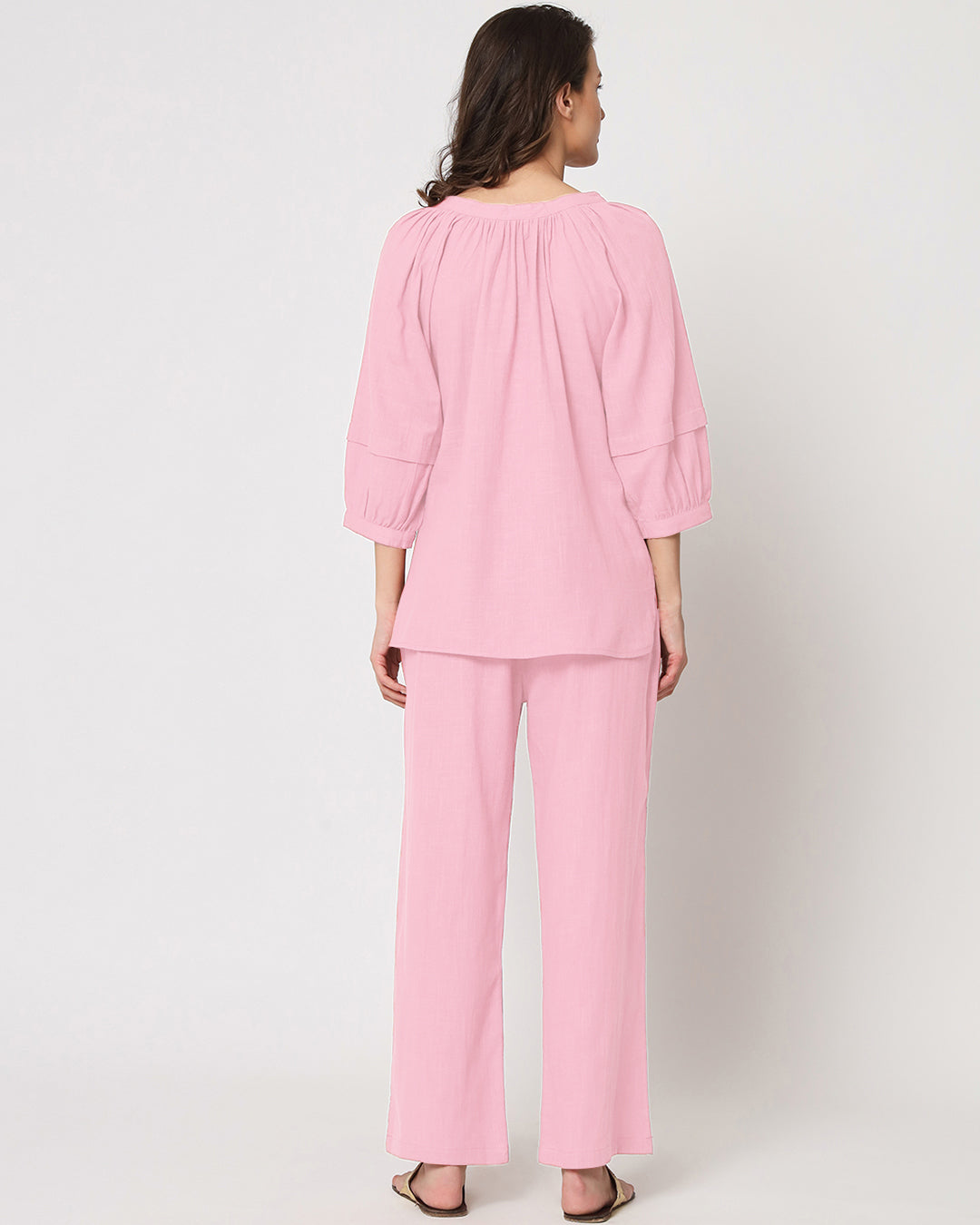 Pink Mist Button Neck Solid Co-ord Set