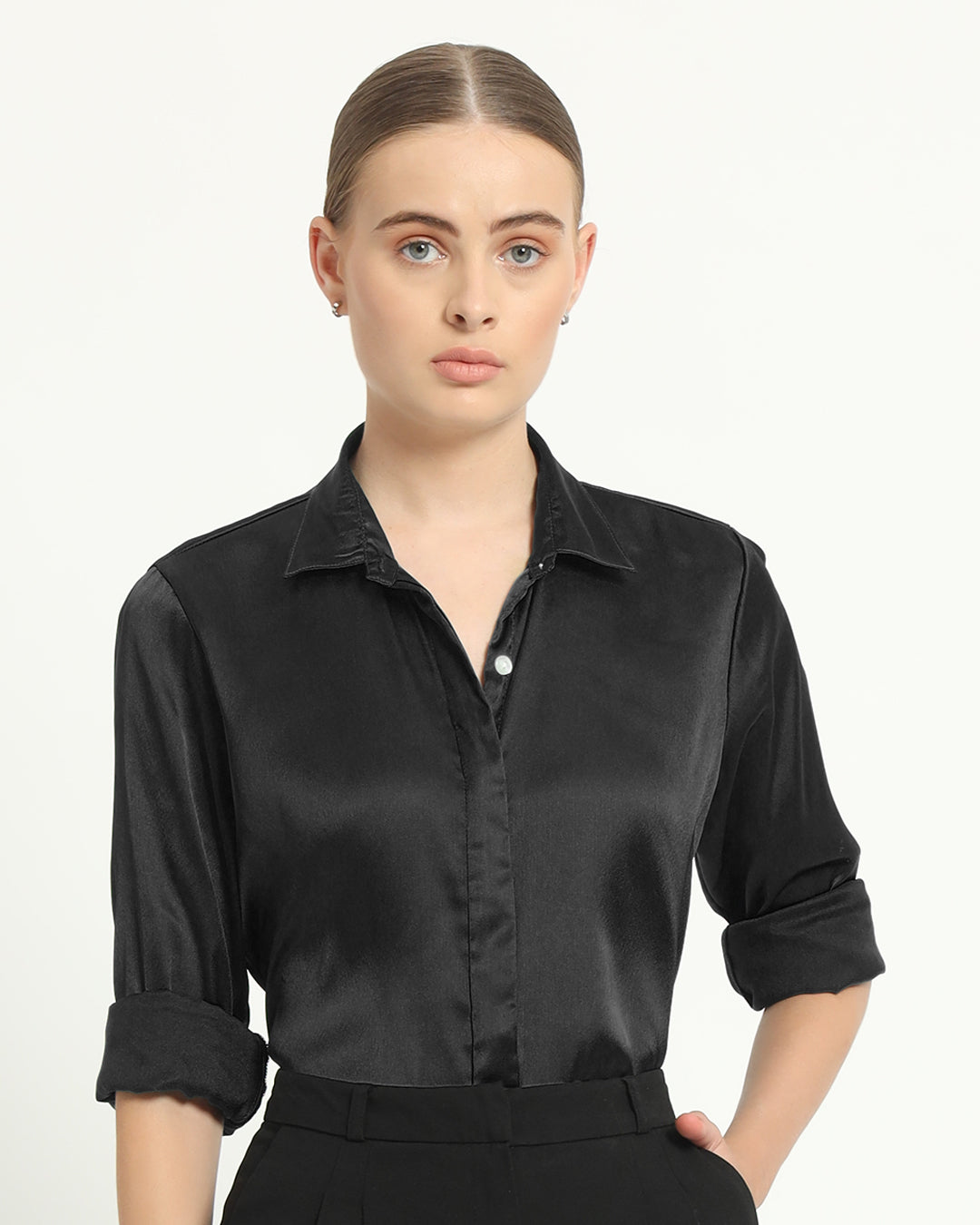 Satin Effect Formal Black Shirt