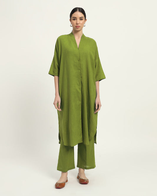 Sage Green Serene Sojourn V Neck Solid Kurta (Without Bottoms)