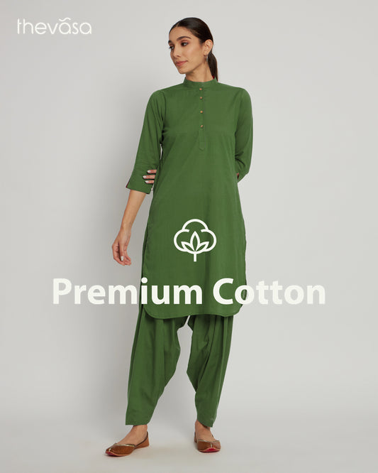 Greening Spring Band Collar Neck Solid Kurta (Without Bottoms)