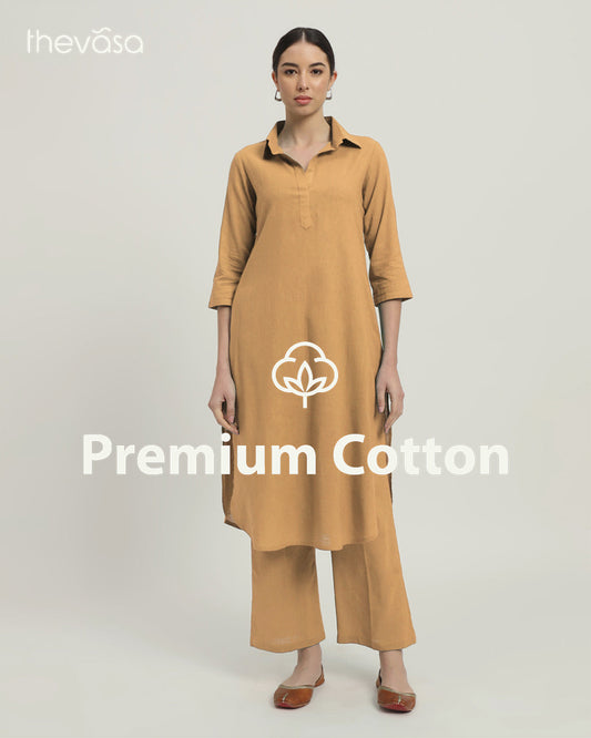 Beige Collar Comfort Solid Co-ord Set