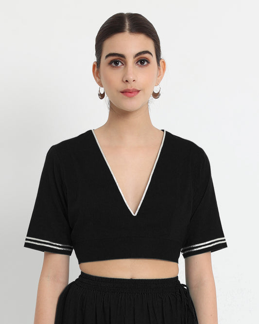 Classic Black Royal Deep V Blouse