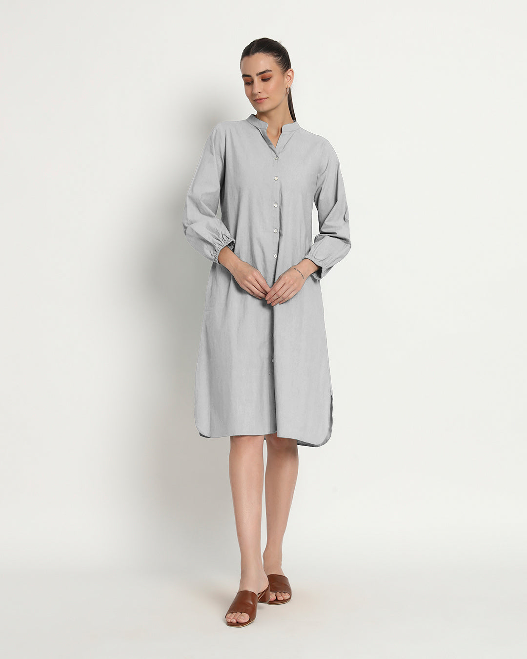 Iced Grey Modish Elegance Notch Neck Dress