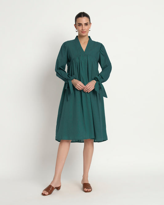 Deep Teal Bowtiful Gathering V Neck Dress