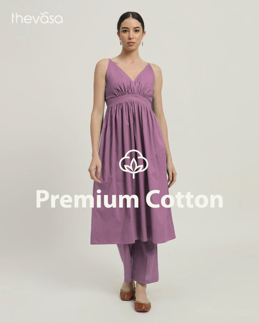 Iris Pink Vogue Spaghetti Gathered Solid Co-ord Set