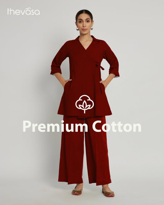 Russet Red Collar Neck Angrakha Solid Co-ord Set