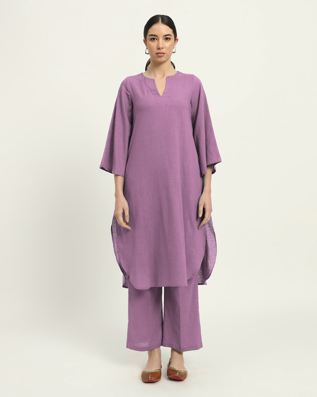 Iris Pink Rounded Reverie Solid Kurta (Without Bottoms)