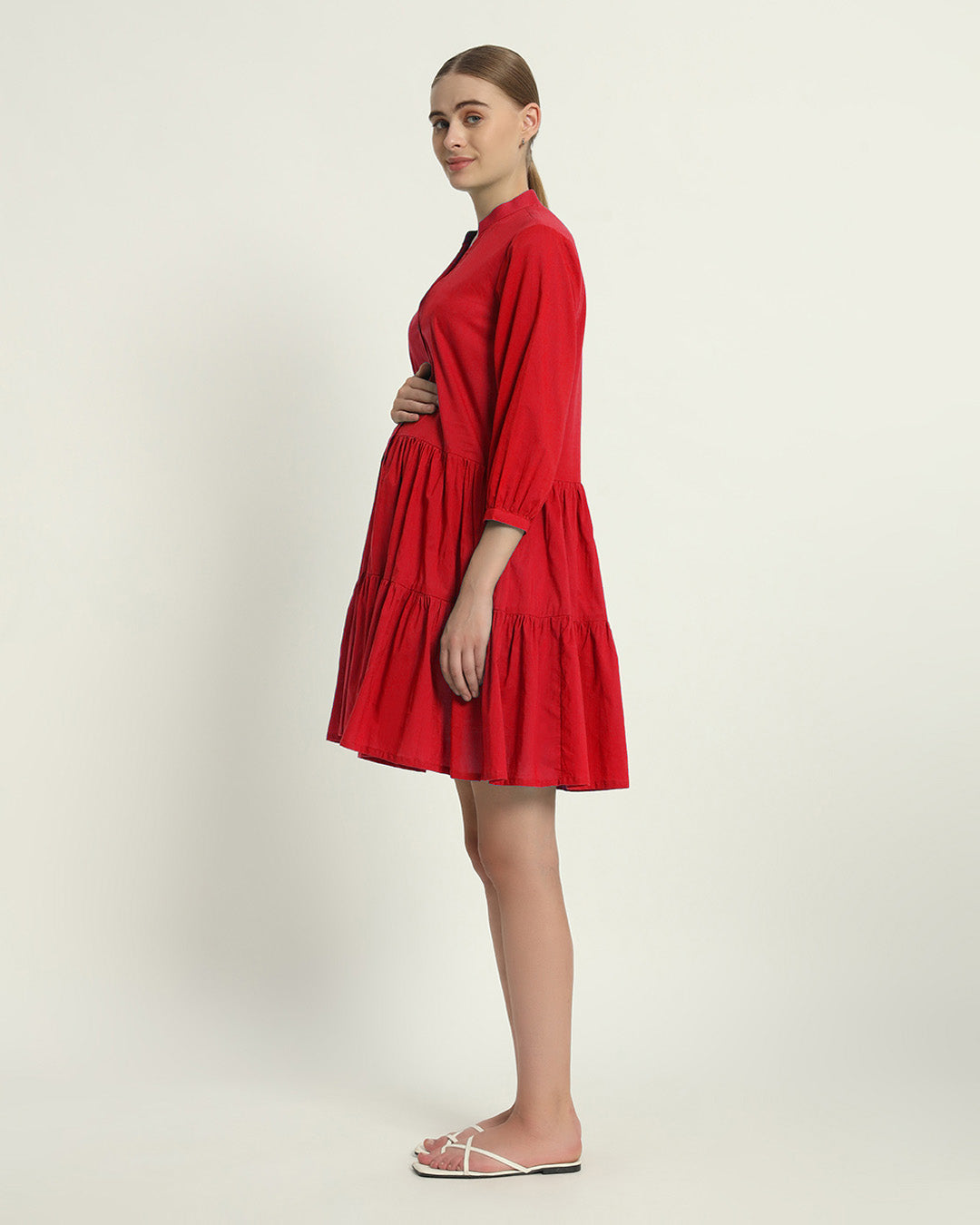 Classic Red Babymoon Maternity & Nursing Dress