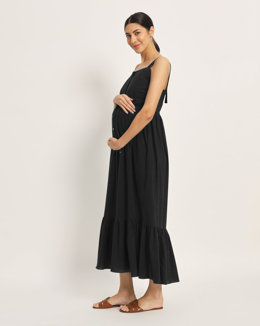 Combo: Black & Sage Green Mama Modish Maternity & Nursing Dress