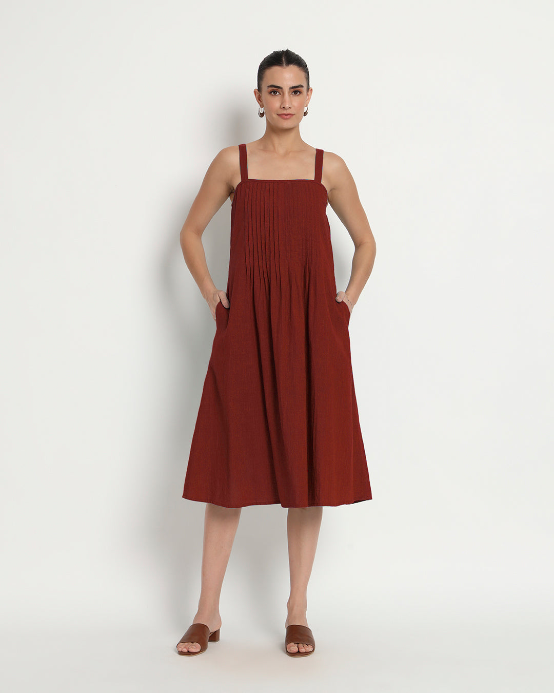 Russet Red Dreamy Flare Spaghetti Dress