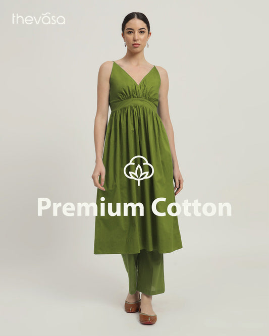 Sage Green Vogue Spaghetti Gathered Solid Co-ord Set