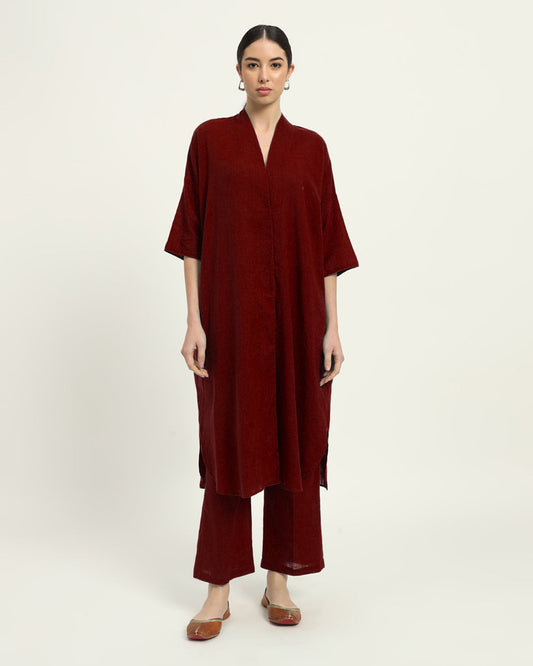 Russet Red Serene Sojourn V Neck Solid Kurta (Without Bottoms)