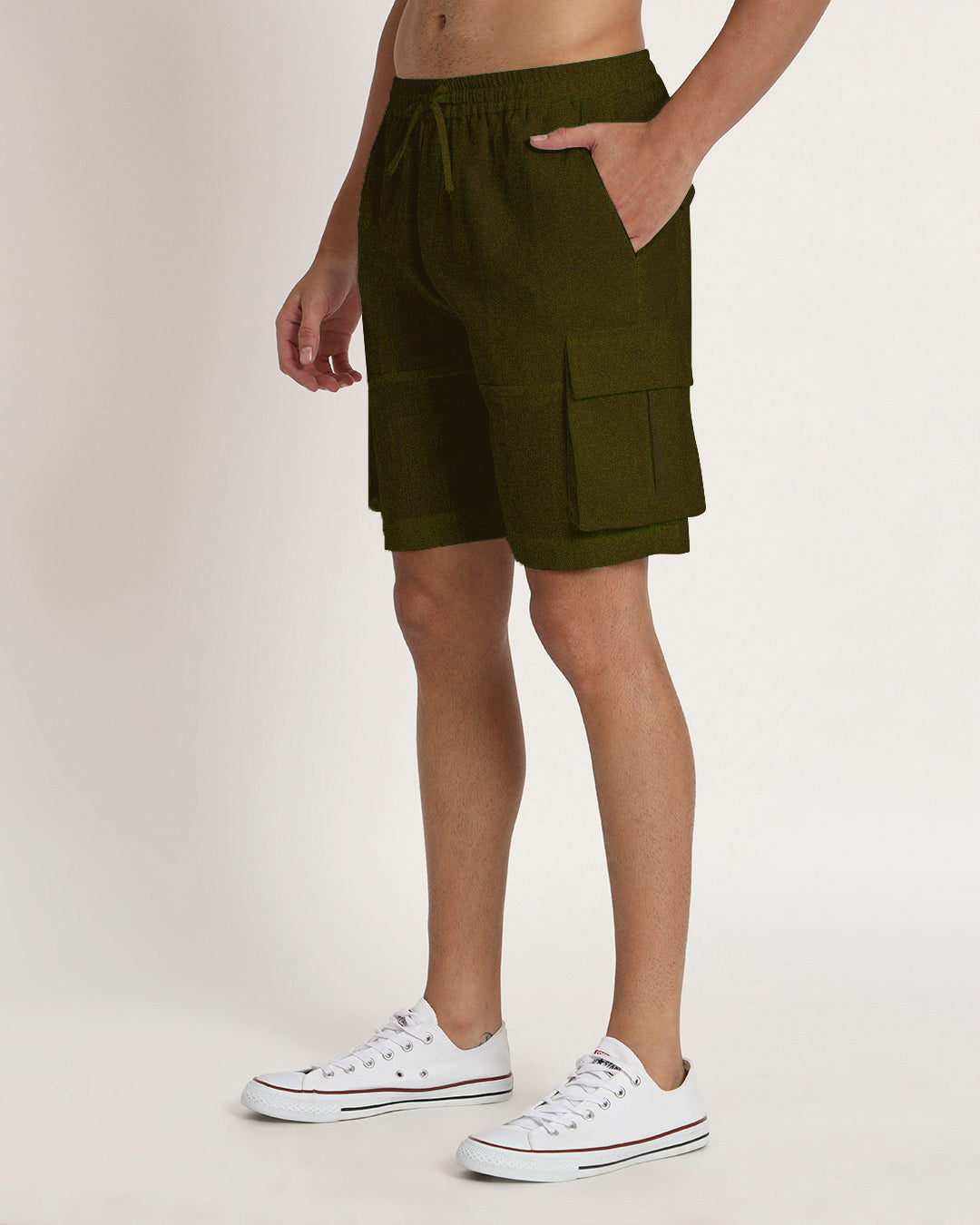 Slub Comfort Cargo Olive Green Men's Shorts