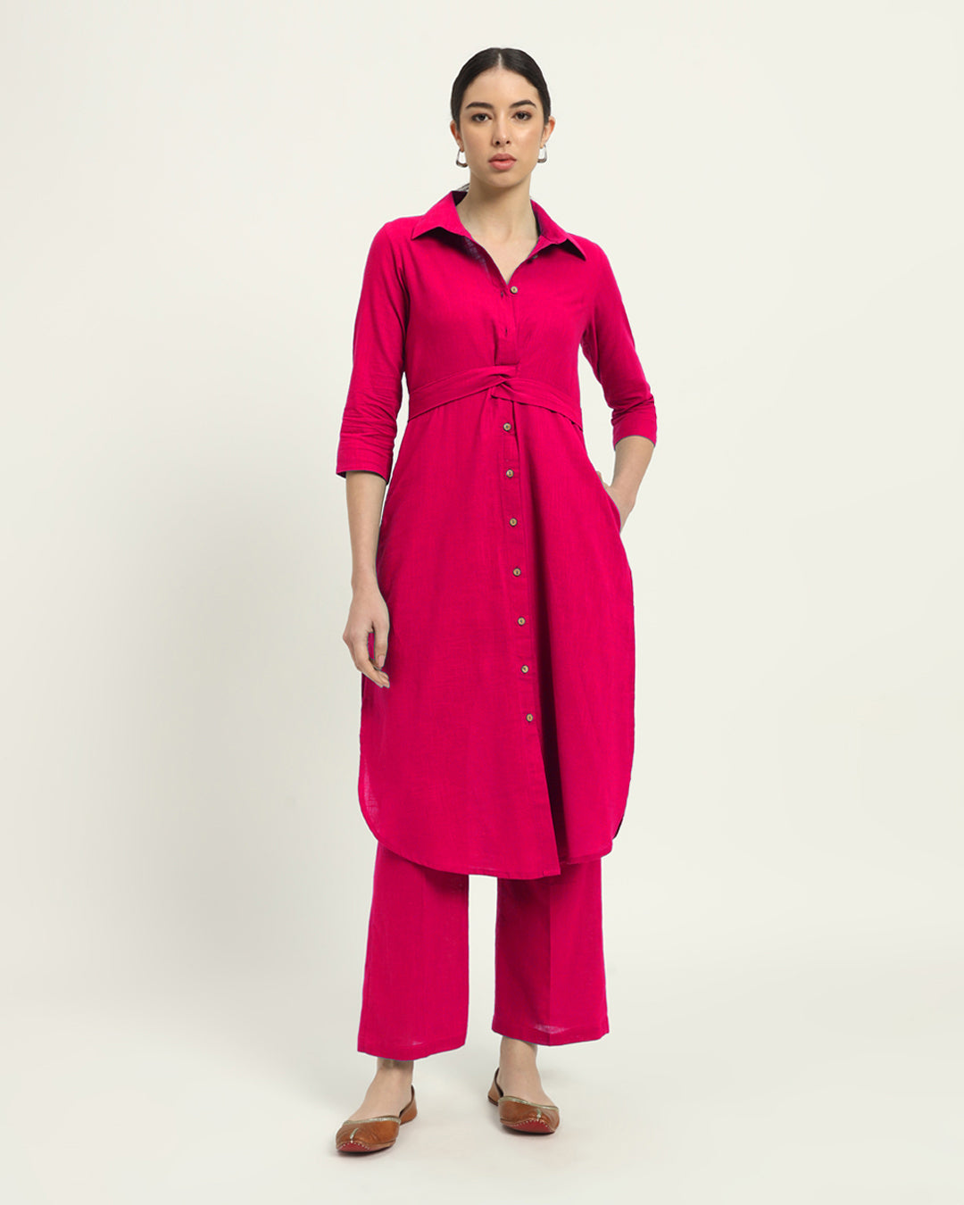 Queen's Gulabi Bellisimo Belted Solid Kurta (Without Bottoms)