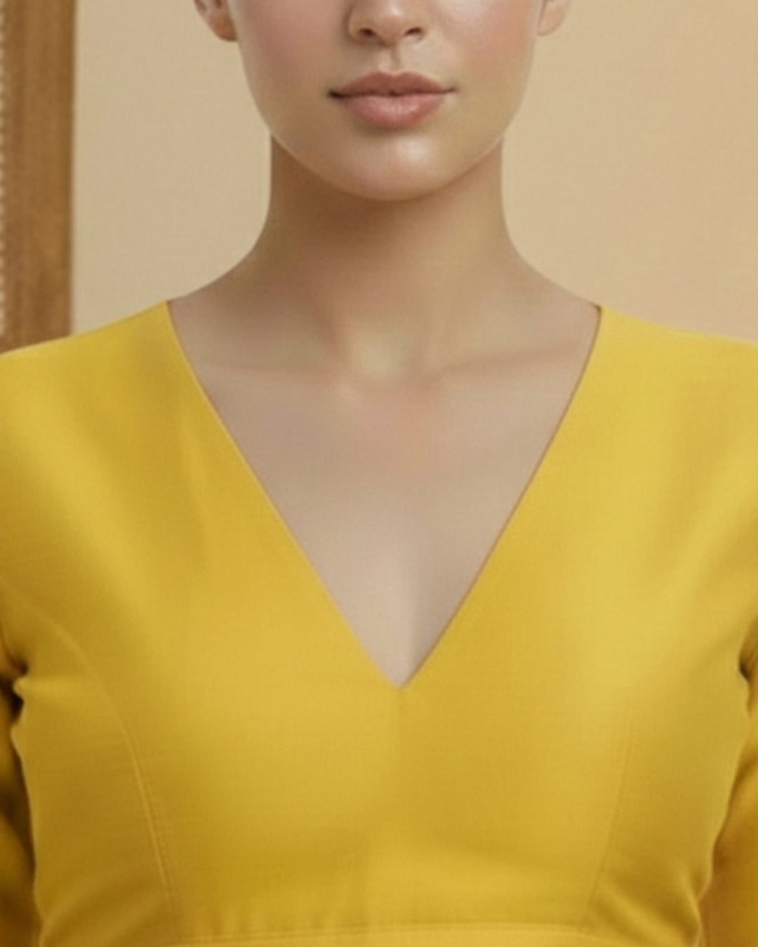 Silk Yellow Deep V Blouse