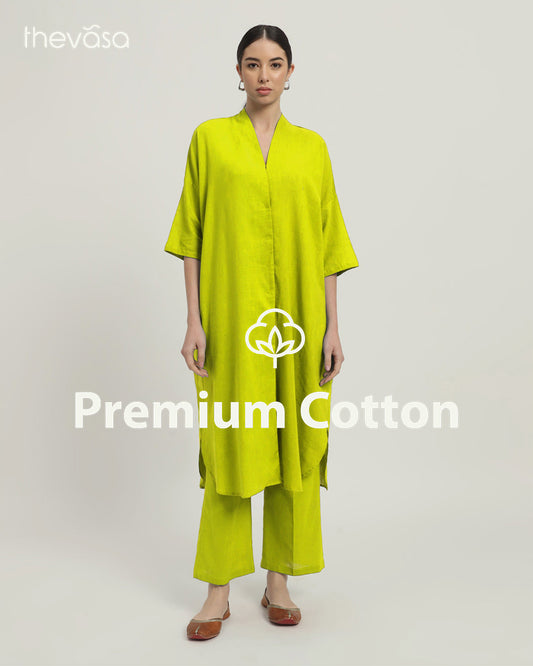 Lime Serene Sojourn V Neck Solid Co-ord Set