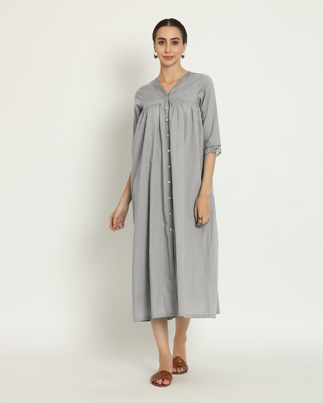 Iced Grey V Neck Stylish Slumber Nightdress