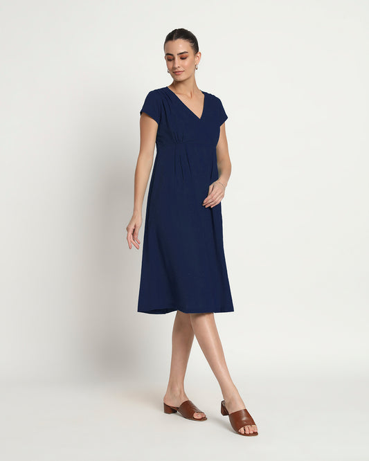 Midnight Blue Voguish Verve V Neck Dress