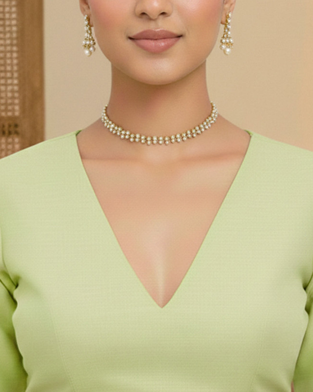 Silk Lime Green Deep V Blouse