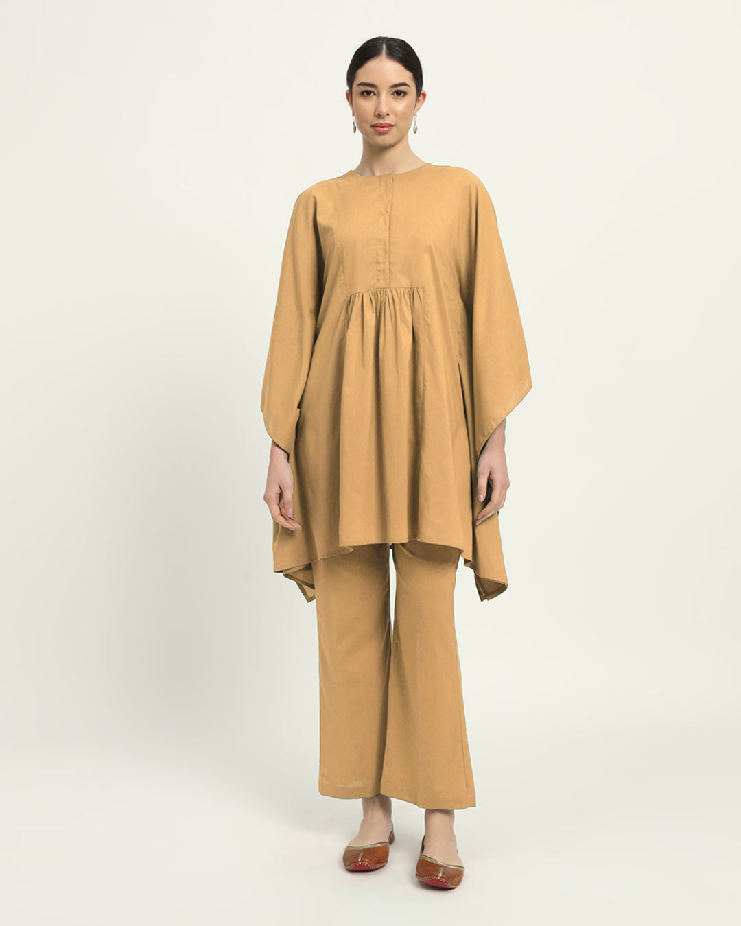 Beige Kaftan Karess Solid Co-ord Set