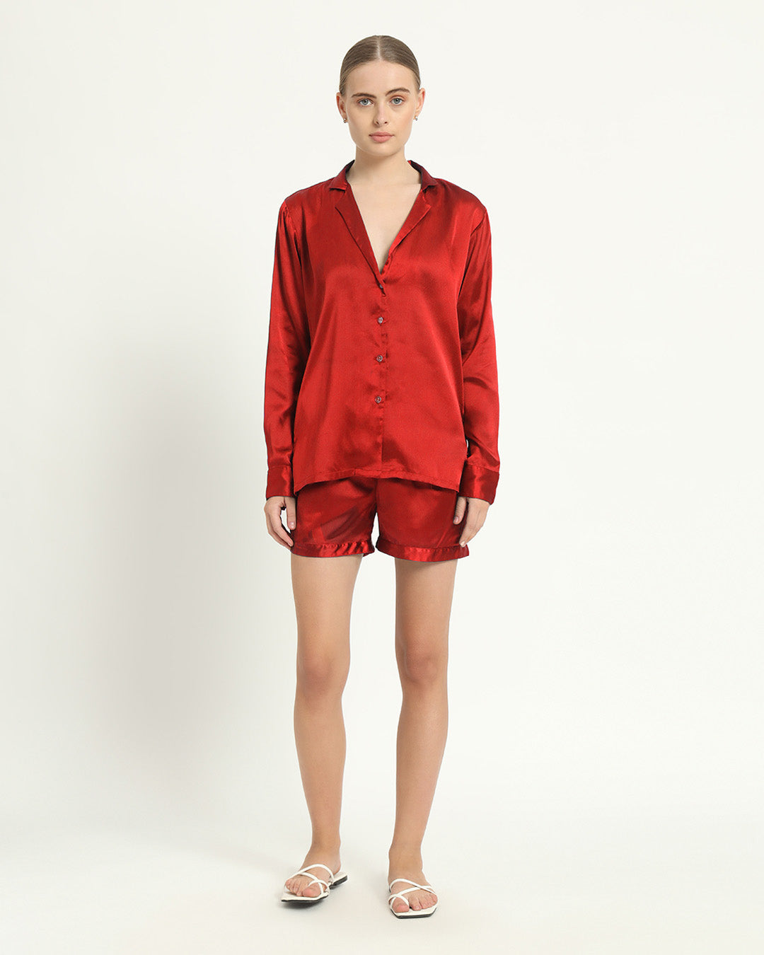 Satin Tailored - Shorts Scarlet Red PJ Set