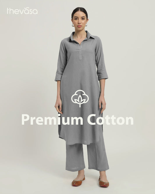 Iced Grey Collar Comfort Solid Co-ord Set