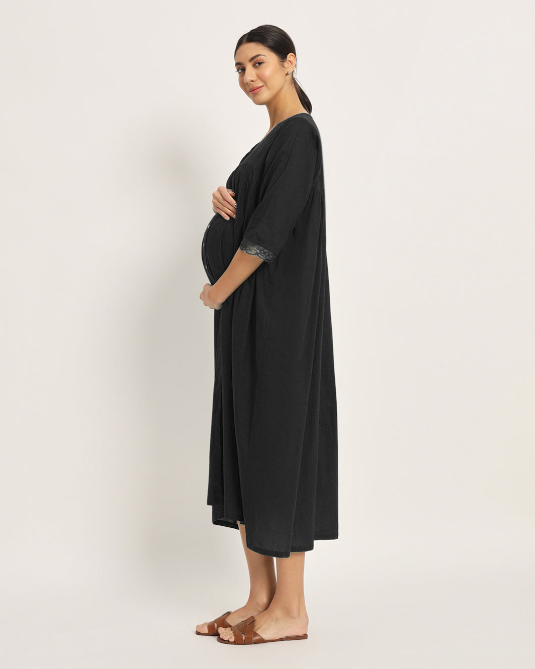 Classic Black Stylish Preggo Maternity & Nursing Dress