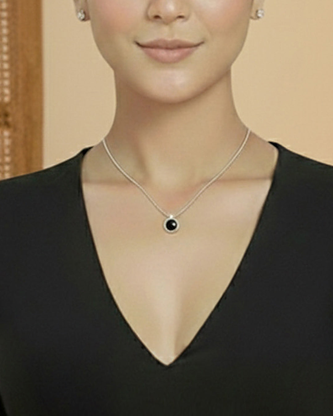 Black Rayon Deep V Blouse