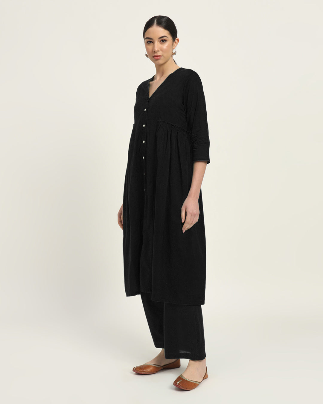 Black Whimsy Affair Buttoned Solid Kurta (Without Bottoms)