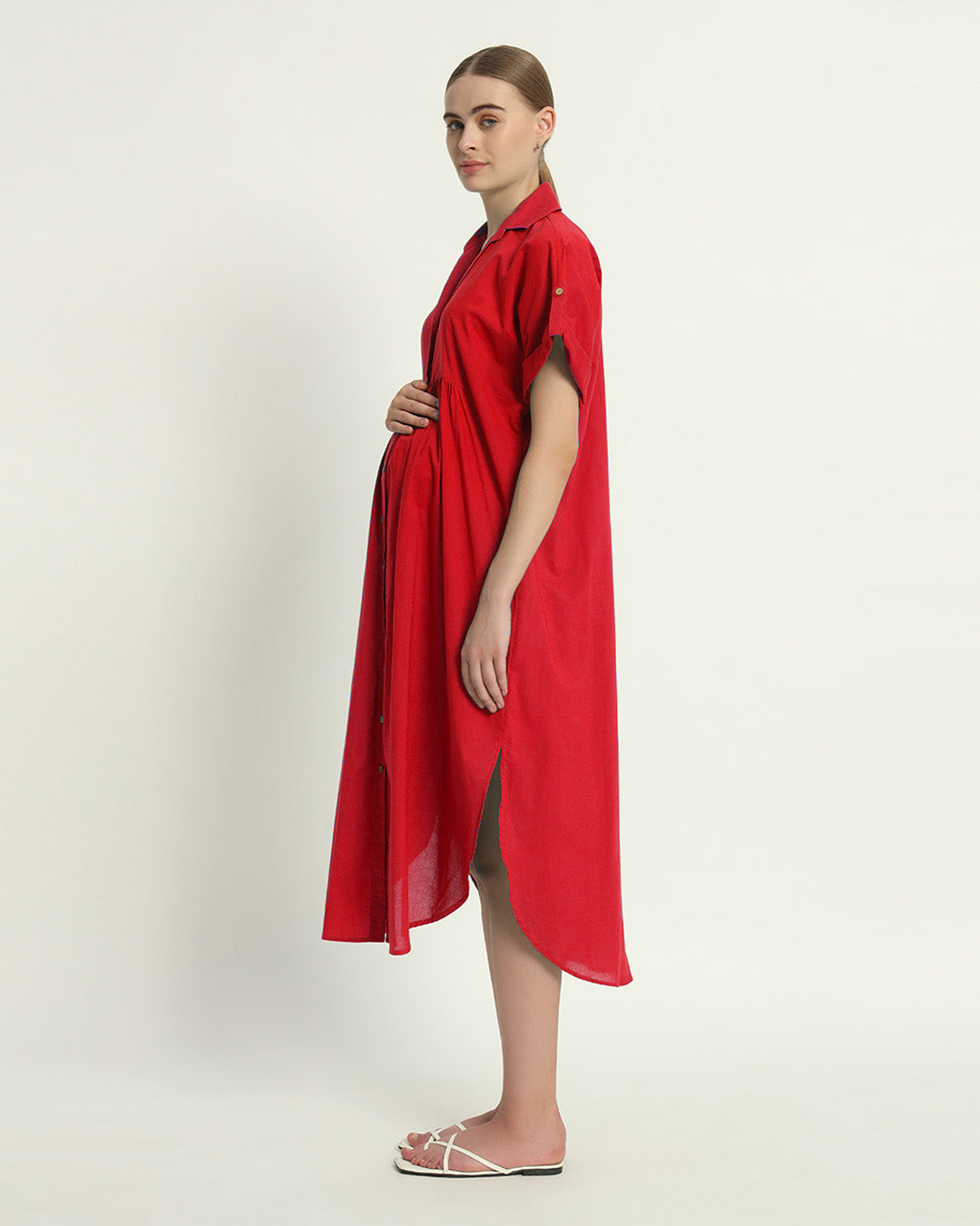 Classic Red Sweet Embrace Maternity & Nursing Dress