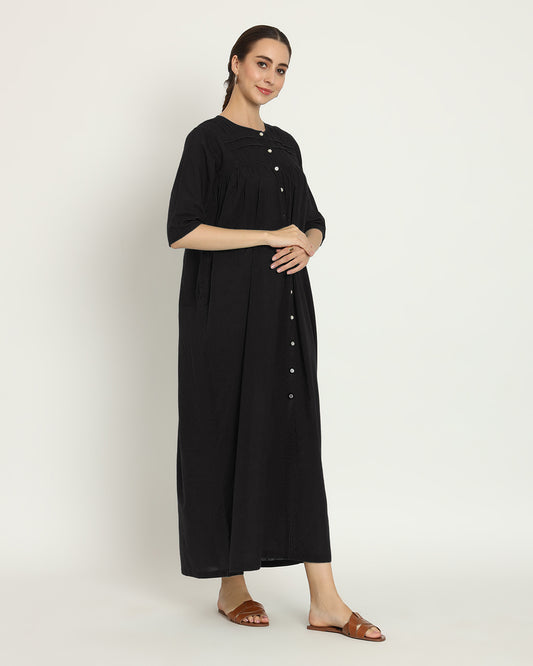 Classic Black Pleated Paradise Maxi Nightdress