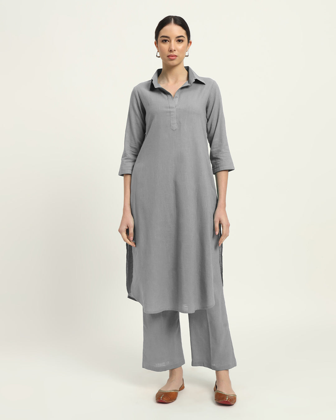 Iced Grey Collar Comfort Solid Co-ord Set
