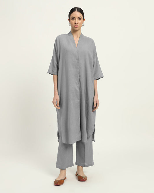 Iced Grey Serene Sojourn V Neck Solid Kurta (Without Bottoms)