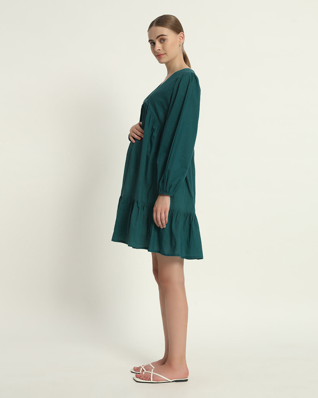 Deep Teal On Baby Time Maternity & Nursing Dress