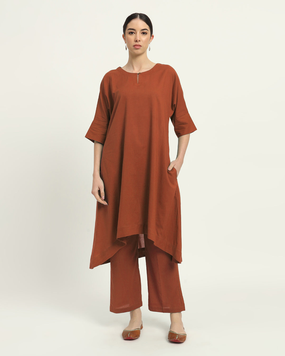 Blush Flare & Flow Boat Neck Solid Kurta (Without Bottoms)